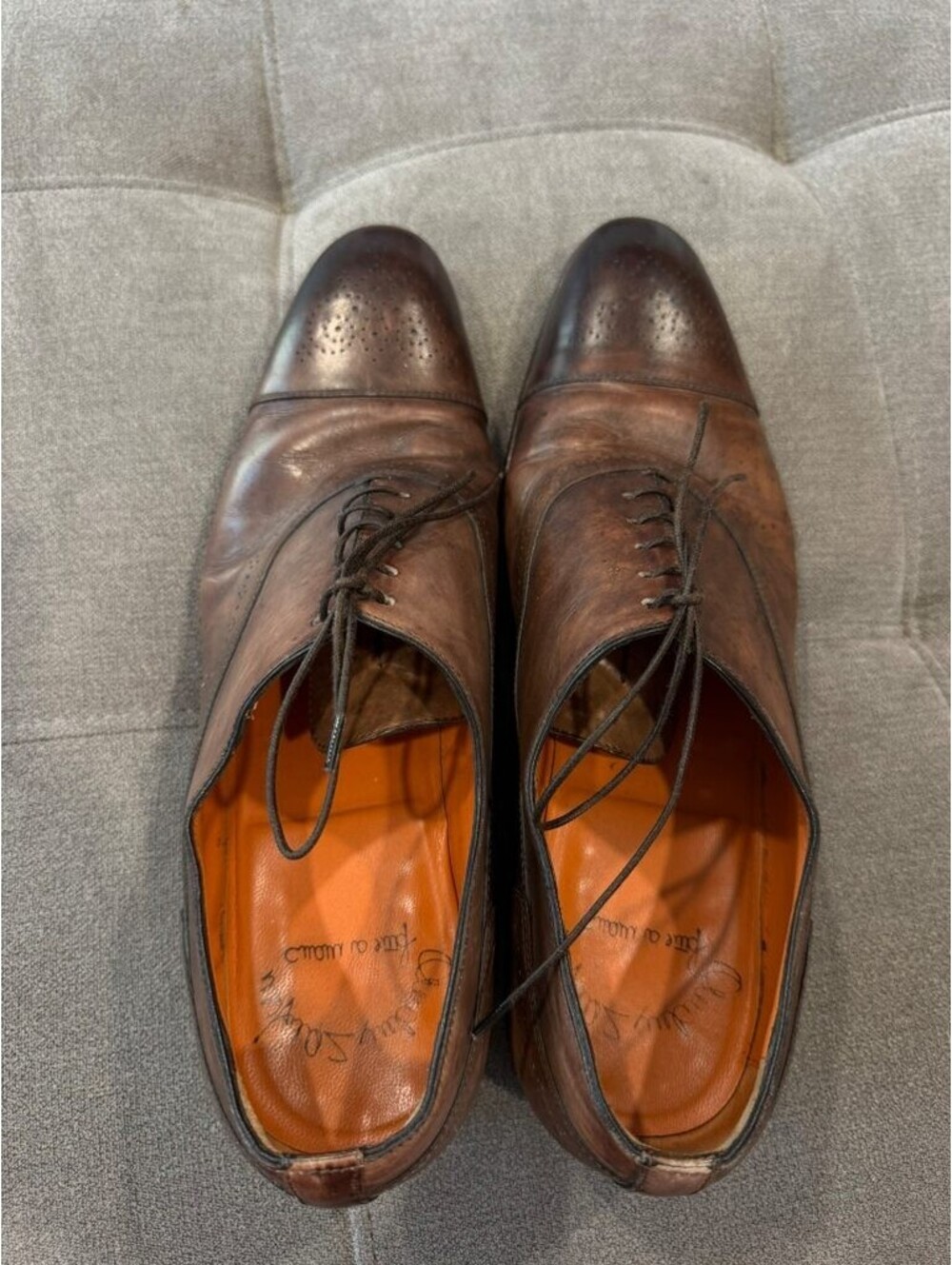 Santoni Fatte a Mano Brown Leather Cap Toe Oxfords 10.5 D